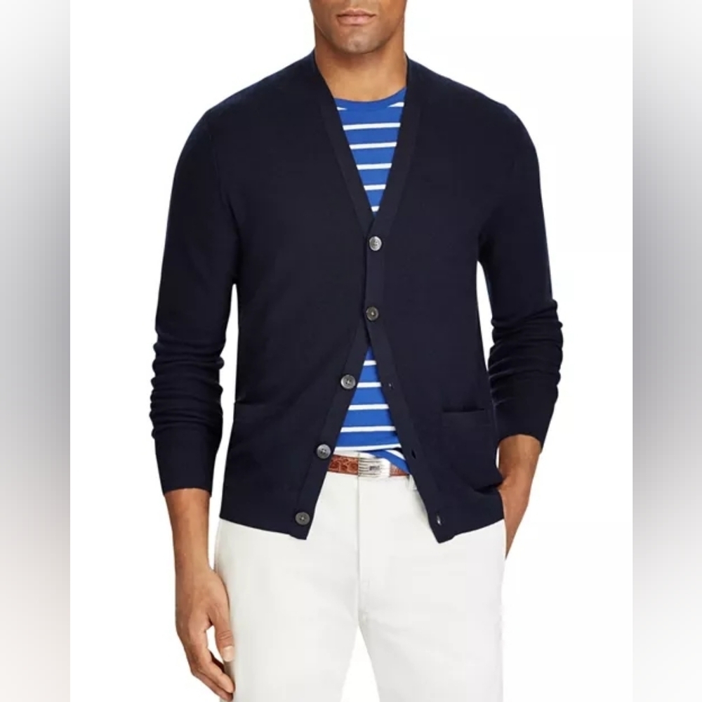 Polo Ralph Lauren V-neck Navy Cardigan Sweater Size M